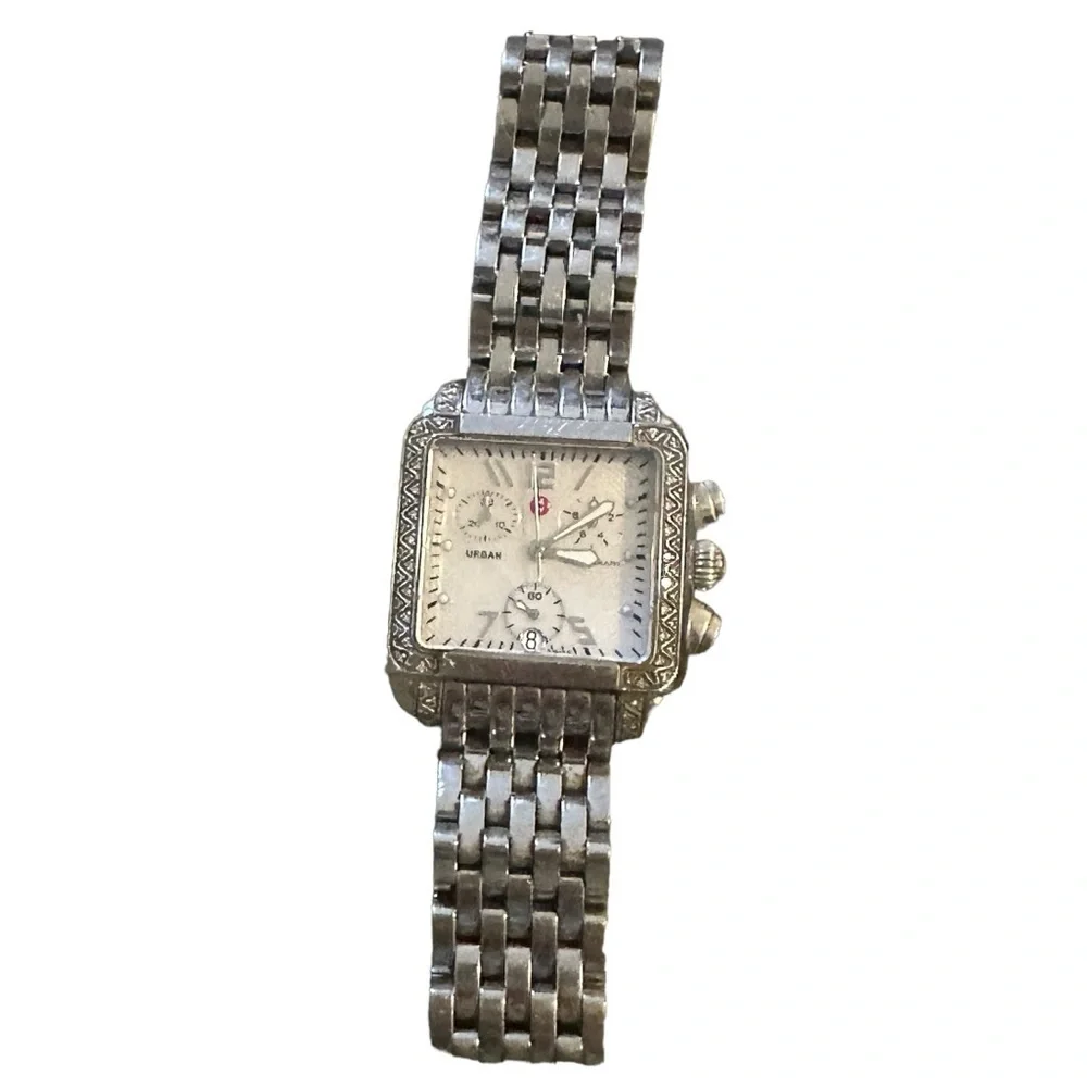 MICHELE Urban Stainless Steel Diamond Quartz Wrist Watch